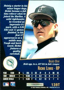 1993 Select Rookie & Traded #139T Richie Lewis Back