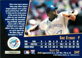1993 Select Rookie & Traded #24T Dave Stewart Back