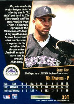1993 Select Rookie & Traded #33T Mo Sanford Back