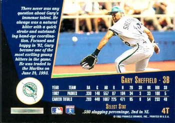 1993 Select Rookie & Traded #4T Gary Sheffield Back