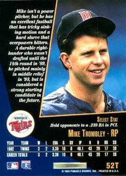 1993 Select Rookie & Traded #52T Mike Trombley Back