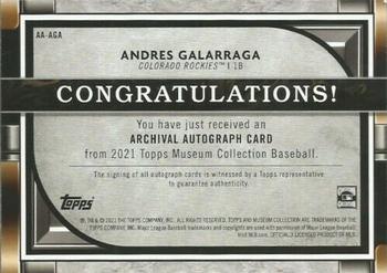 2021 Topps Museum Collection - Archival Autograph #AA-AGA Andres Galarraga Back
