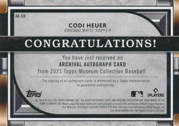 2021 Topps Museum Collection - Archival Autograph #AA-CH Codi Heuer Back