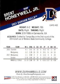 2021 Choice Durham Bulls #02 Brent Honeywell Jr. Back
