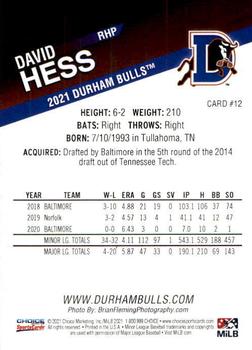 2021 Choice Durham Bulls #12 David Hess Back