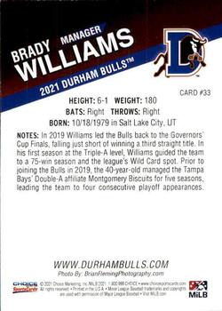 2021 Choice Durham Bulls #33 Brady Williams Back