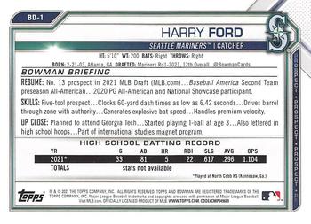 2021 Bowman Draft #BD-1 Harry Ford Back