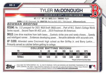 2021 Bowman Draft #BD-3 Tyler McDonough Back