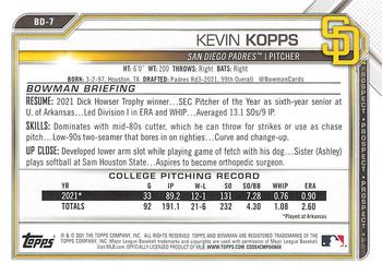 2021 Bowman Draft #BD-7 Kevin Kopps Back