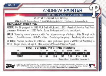 2021 Bowman Draft #BD-10 Andrew Painter Back
