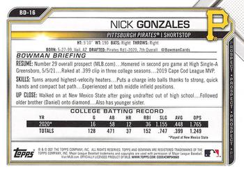 2021 Bowman Draft #BD-16 Nick Gonzales Back