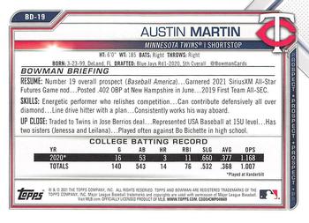 2021 Bowman Draft #BD-19 Austin Martin Back