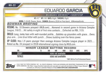 2021 Bowman Draft #BD-22 Eduardo Garcia Back