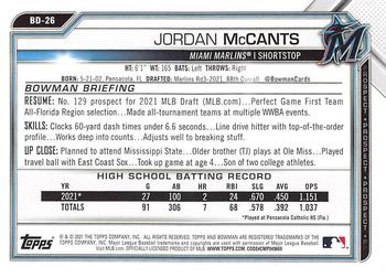 2021 Bowman Draft #BD-26 Jordan McCants Back