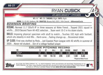 2021 Bowman Draft #BD-27 Ryan Cusick Back
