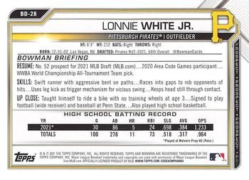2021 Bowman Draft #BD-28 Lonnie White Jr. Back