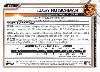 2021 Bowman Draft #BD-31 Adley Rutschman Back