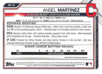 2021 Bowman Draft #BD-34 Angel Martinez Back