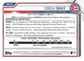 2021 Bowman Draft #BD-35 Drew Gray Back