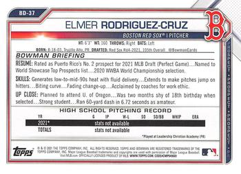 2021 Bowman Draft #BD-37 Elmer Rodriguez-Cruz Back