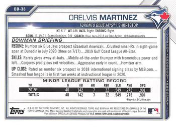 2021 Bowman Draft #BD-38 Orelvis Martinez Back