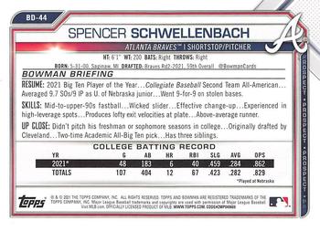 2021 Bowman Draft #BD-44 Spencer Schwellenbach Back