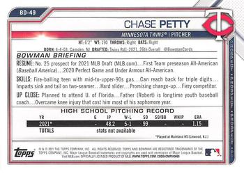 2021 Bowman Draft #BD-49 Chase Petty Back