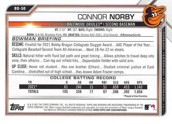 2021 Bowman Draft #BD-50 Connor Norby Back