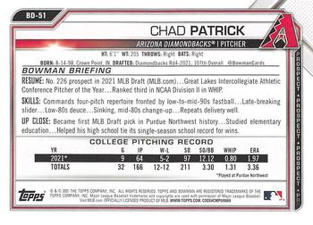 2021 Bowman Draft #BD-51 Chad Patrick Back