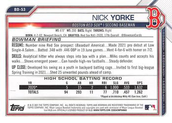 2021 Bowman Draft #BD-53 Nick Yorke Back