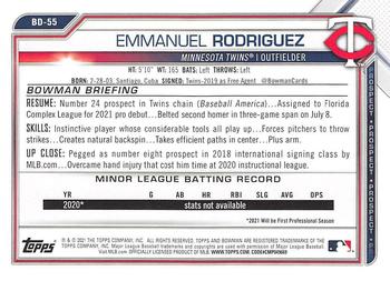 2021 Bowman Draft #BD-55 Emmanuel Rodriguez Back