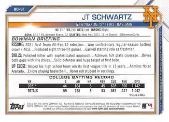 2021 Bowman Draft #BD-61 JT Schwartz Back