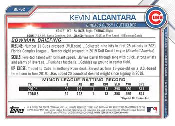 2021 Bowman Draft #BD-62 Kevin Alcantara Back