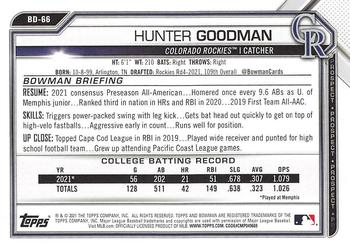 2021 Bowman Draft #BD-66 Hunter Goodman Back