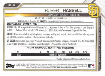 2021 Bowman Draft #BD-67 Robert Hassell Back