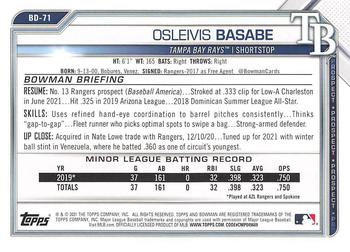 2021 Bowman Draft #BD-71 Osleivis Basabe Back