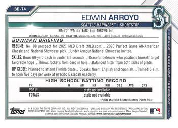 2021 Bowman Draft #BD-74 Edwin Arroyo Back
