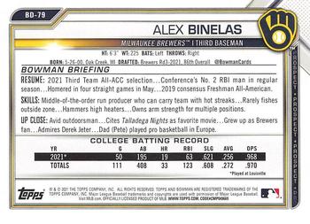 2021 Bowman Draft #BD-79 Alex Binelas Back