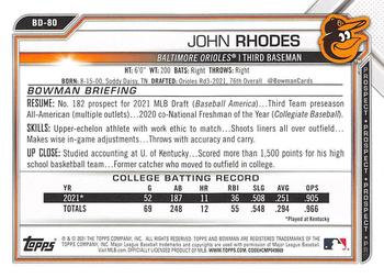 2021 Bowman Draft #BD-80 John Rhodes Back