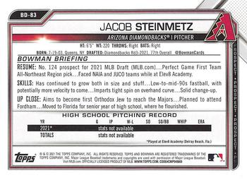 2021 Bowman Draft #BD-83 Jacob Steinmetz Back