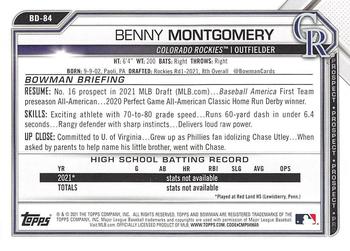 2021 Bowman Draft #BD-84 Benny Montgomery Back