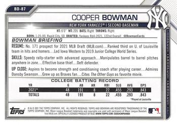 2021 Bowman Draft #BD-87 Cooper Bowman Back