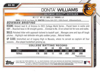 2021 Bowman Draft #BD-90 Donta' Williams Back