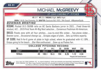 2021 Bowman Draft #BD-91 Michael McGreevy Back