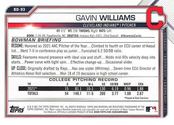 2021 Bowman Draft #BD-93 Gavin Williams Back
