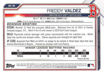 2021 Bowman Draft #BD-96 Freddy Valdez Back