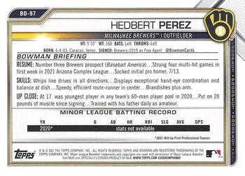 2021 Bowman Draft #BD-97 Hedbert Perez Back