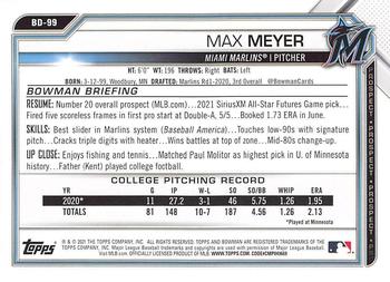 2021 Bowman Draft #BD-99 Max Meyer Back