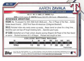 2021 Bowman Draft #BD-101 Aaron Zavala Back