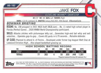 2021 Bowman Draft #BD-102 Jake Fox Back